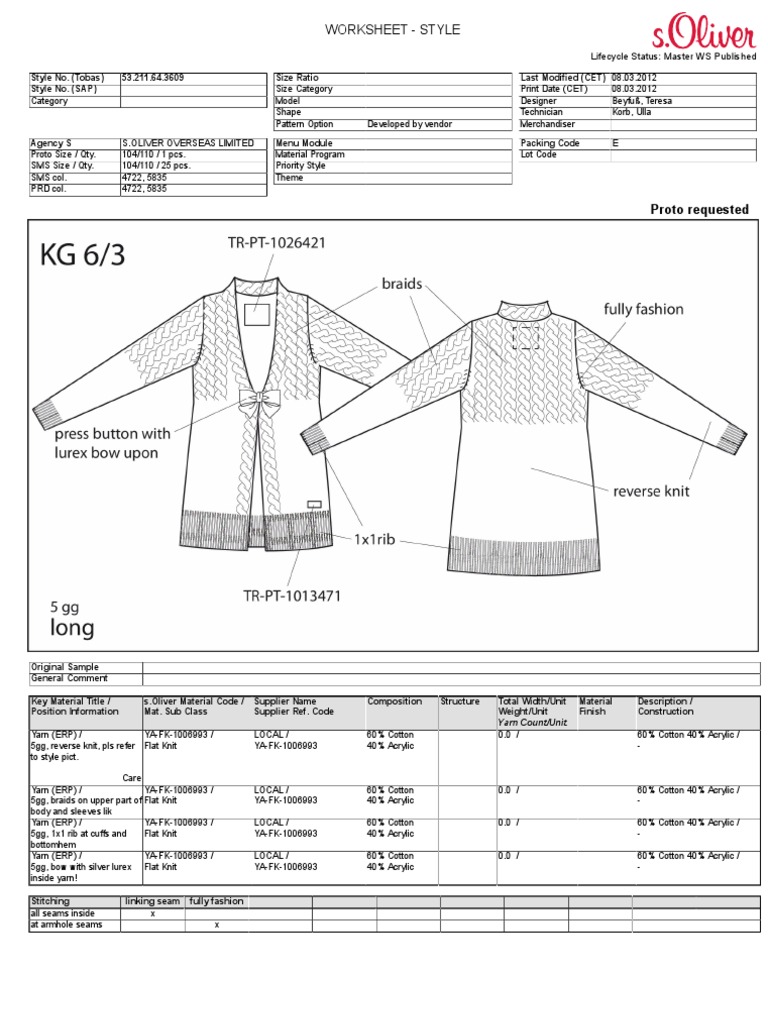 Sweater Technical Sheet Knitting Yarn Free 30day Trial Scribd