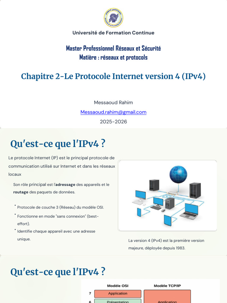 Introduction à l'IPv4 et ses Classes | PDF | Adresse IP | Protocoles ...
