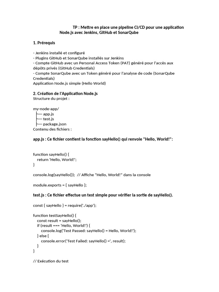 CI/CD Node.js avec Jenkins et SonarQube | PDF | Logiciel | Logiciel ...