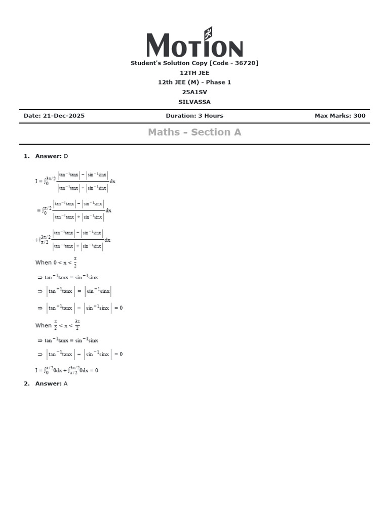 JEE 12th Maths Solutions - December 2025 | PDF | Trigonometric ...