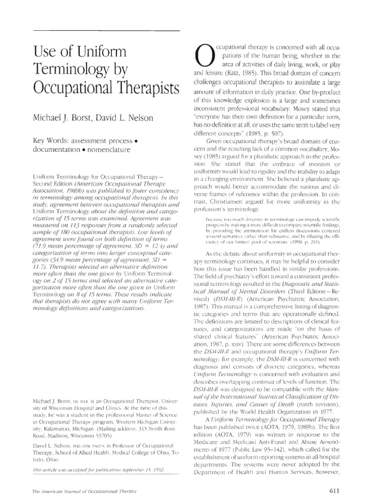 Occupational Therapy Terminology Study | PDF | Occupational Therapy ...