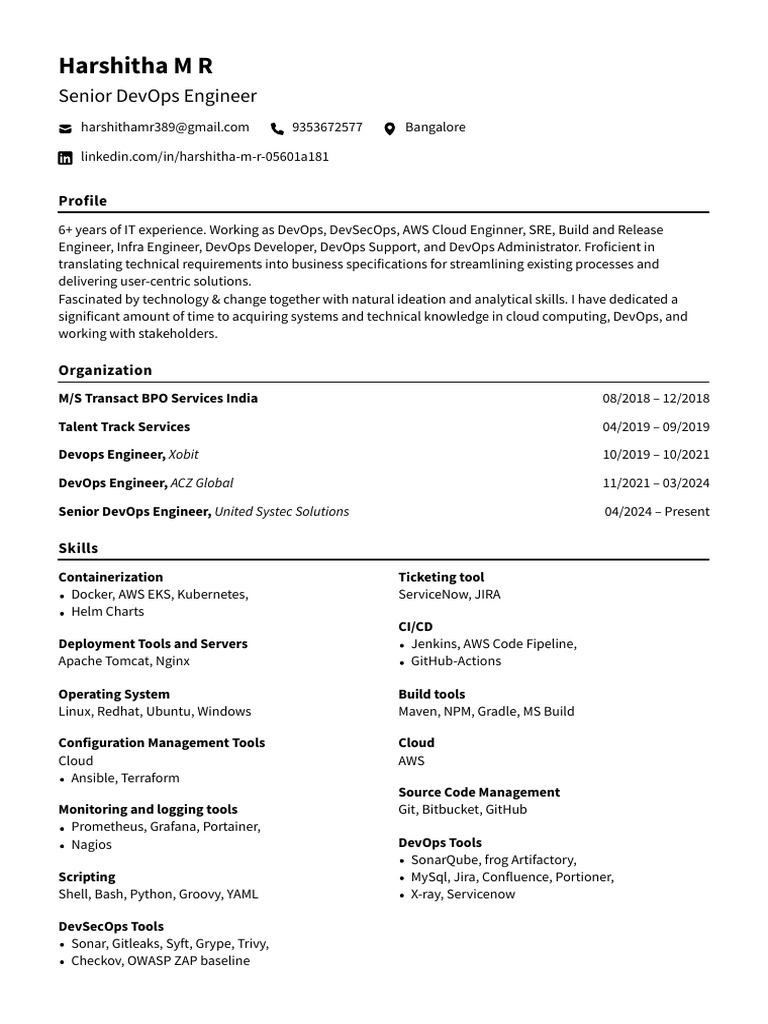 Harshitha M R Resume 20251119 | PDF | Amazon Web Services | Cloud Computing