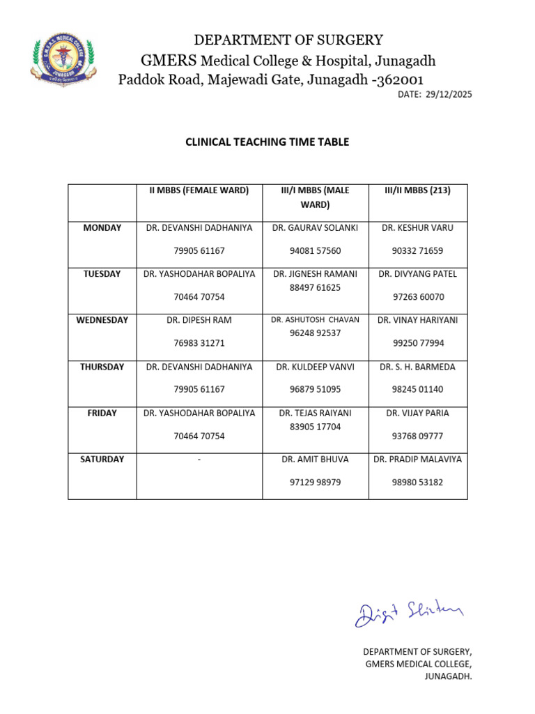 Surgery Clinical Teaching Timetable | PDF