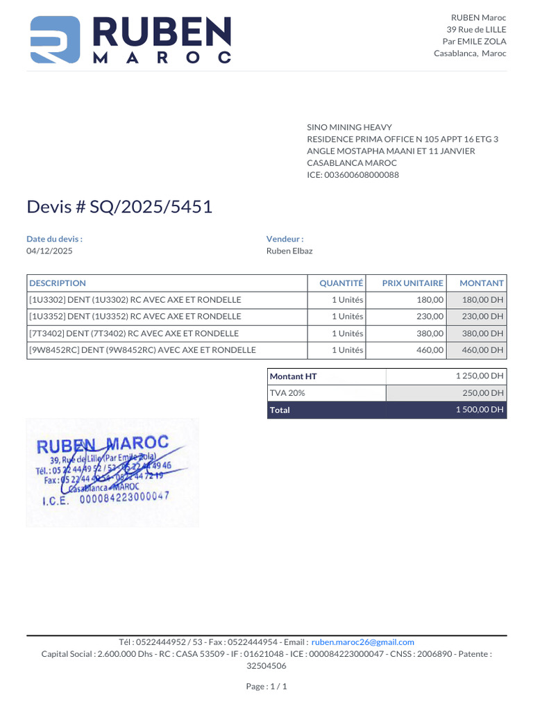 Devis pour pièces de rechange à Casablanca | PDF