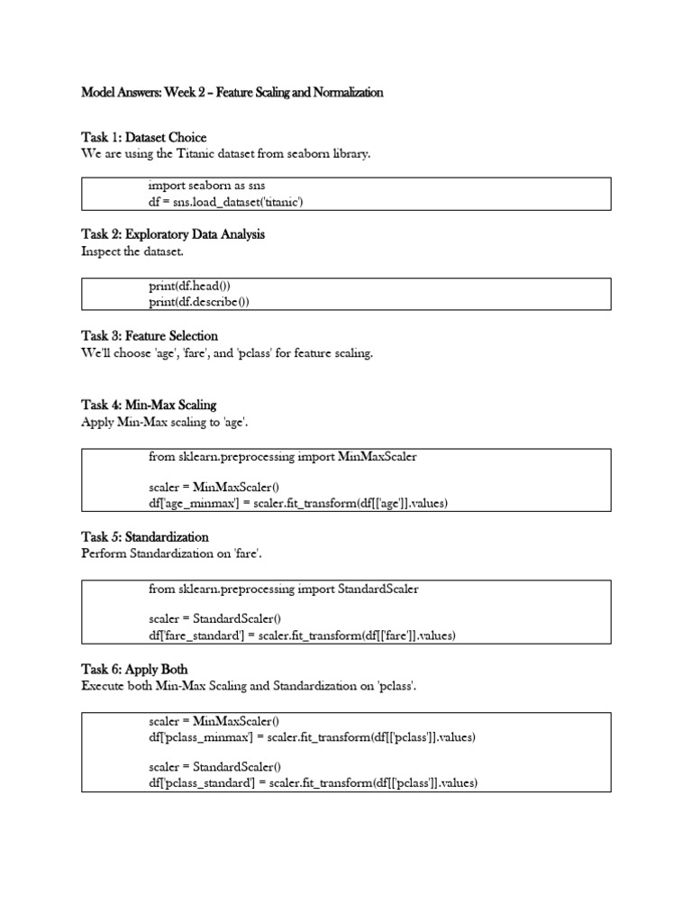 Model Answers - Week 2 - Feature Scaling and Normalization | PDF ...