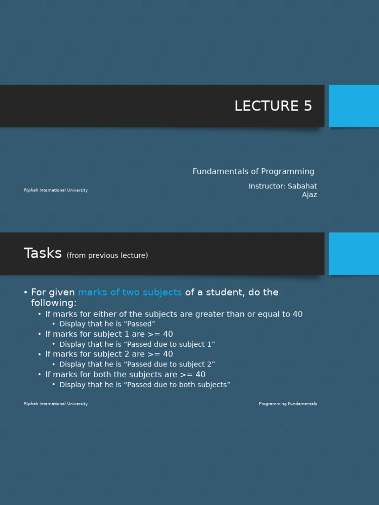 Lecture 5 - Programming Fundamentals | PDF | Control Flow | Software ...