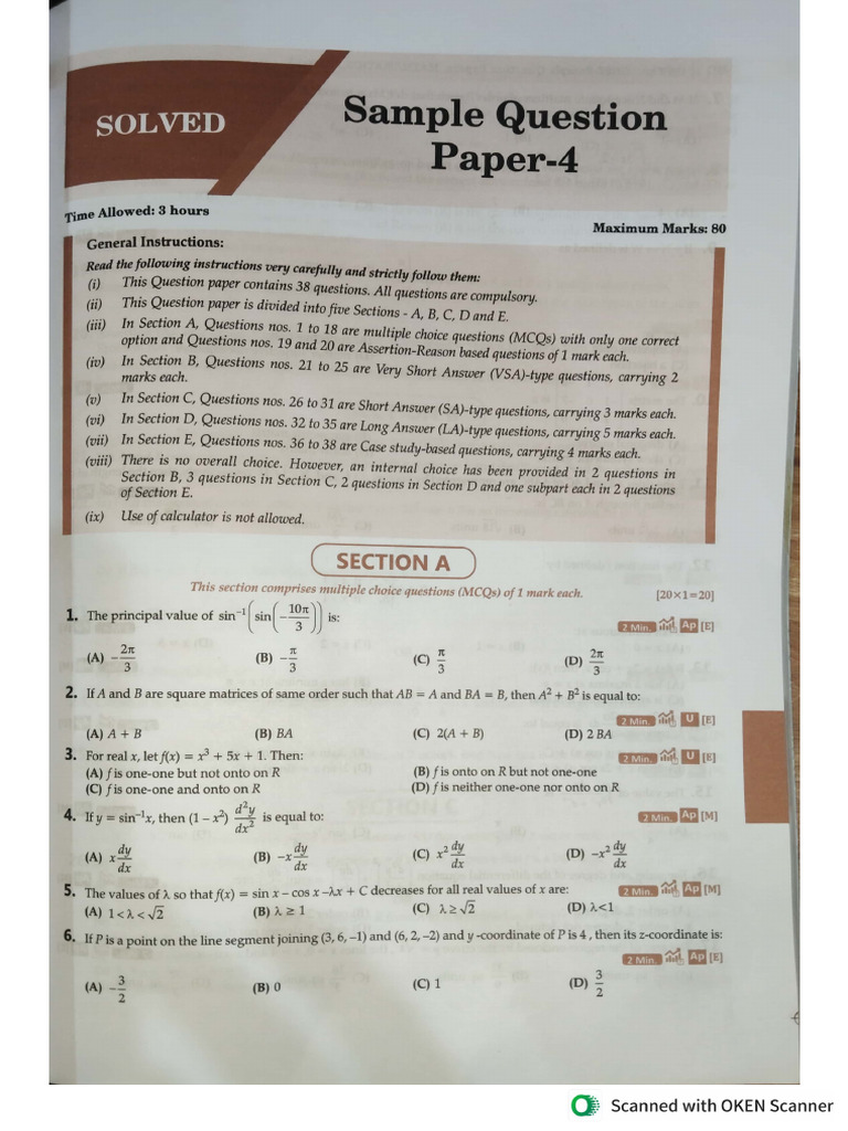 Sample Paper 4 | PDF