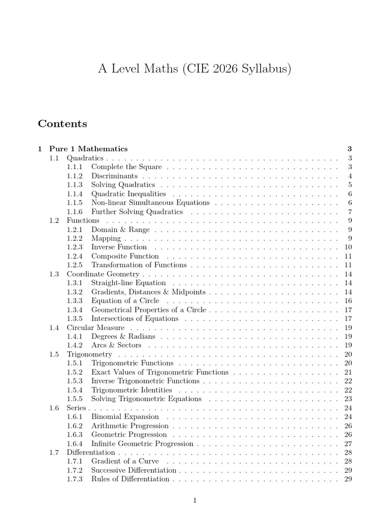 A Level Maths CIE 2026 Guide | PDF | Quadratic Equation | Function ...