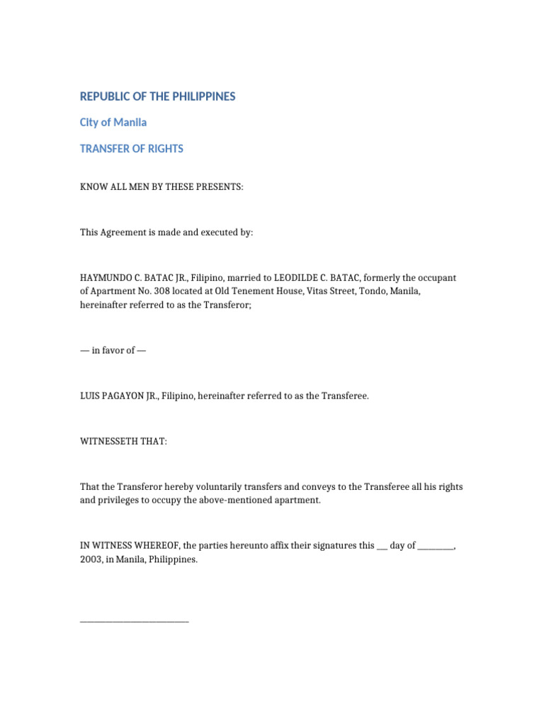 Transfer of Apartment Rights Agreement | PDF