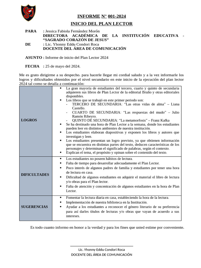 Informe 2024 - Plan Lector | PDF