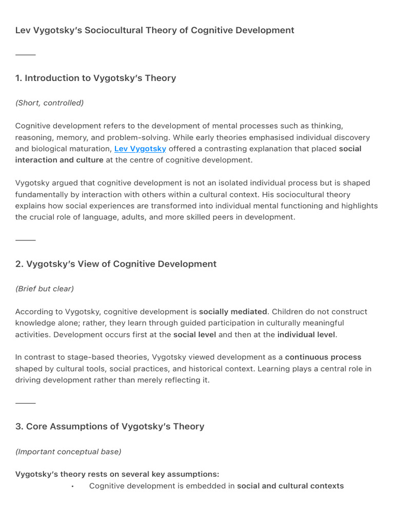 Vygotsky's Sociocultural Cognitive Theory | PDF | Cognitive Development ...