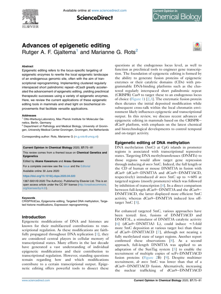 Epigenetic Editing Advances with CRISPR | PDF | Epigenetics ...