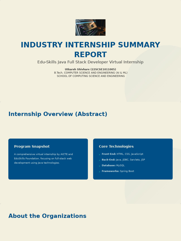 Java Full Stack Developer Internship Report | PDF | Java (Programming ...