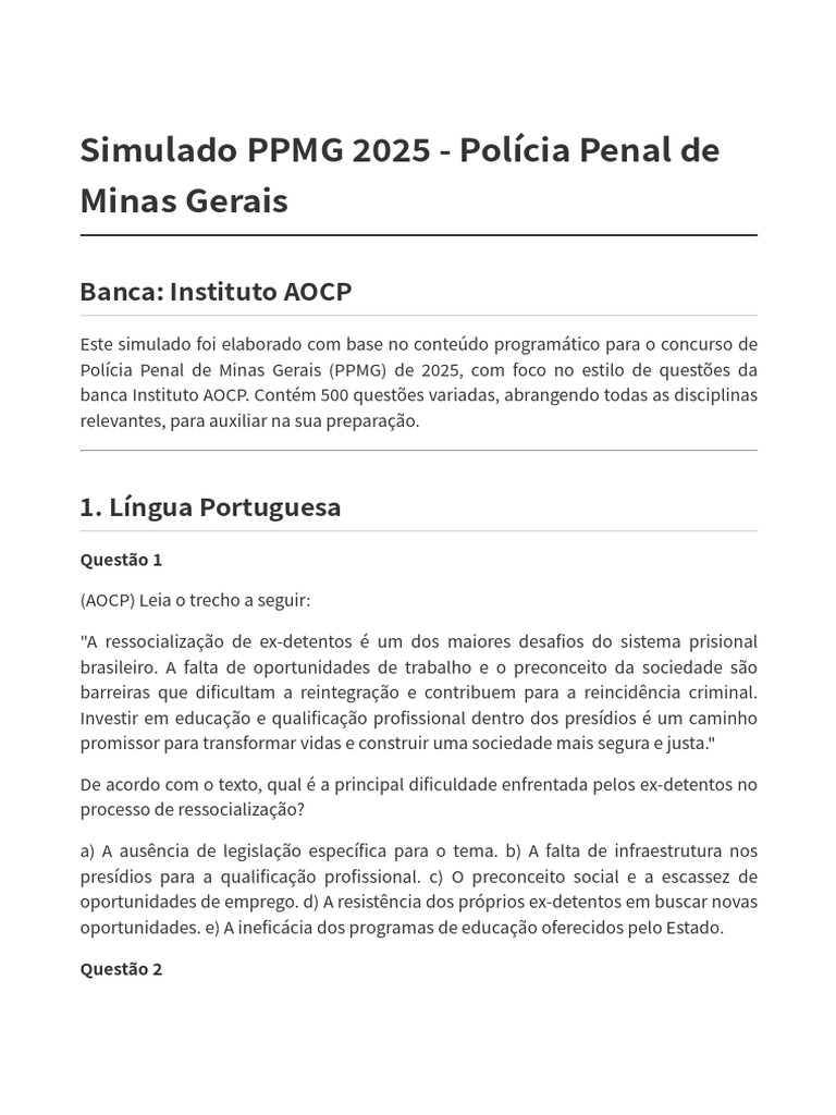 Simulado PPMG 2025: Polícia Penal MG | PDF | Internet | Malware