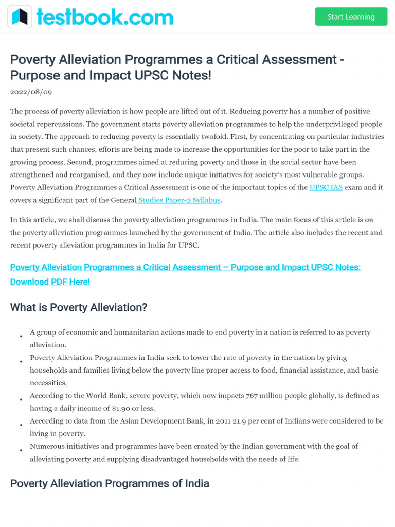 Poverty Alleviation Programmes a Critical Assessment b3688e99 | PDF