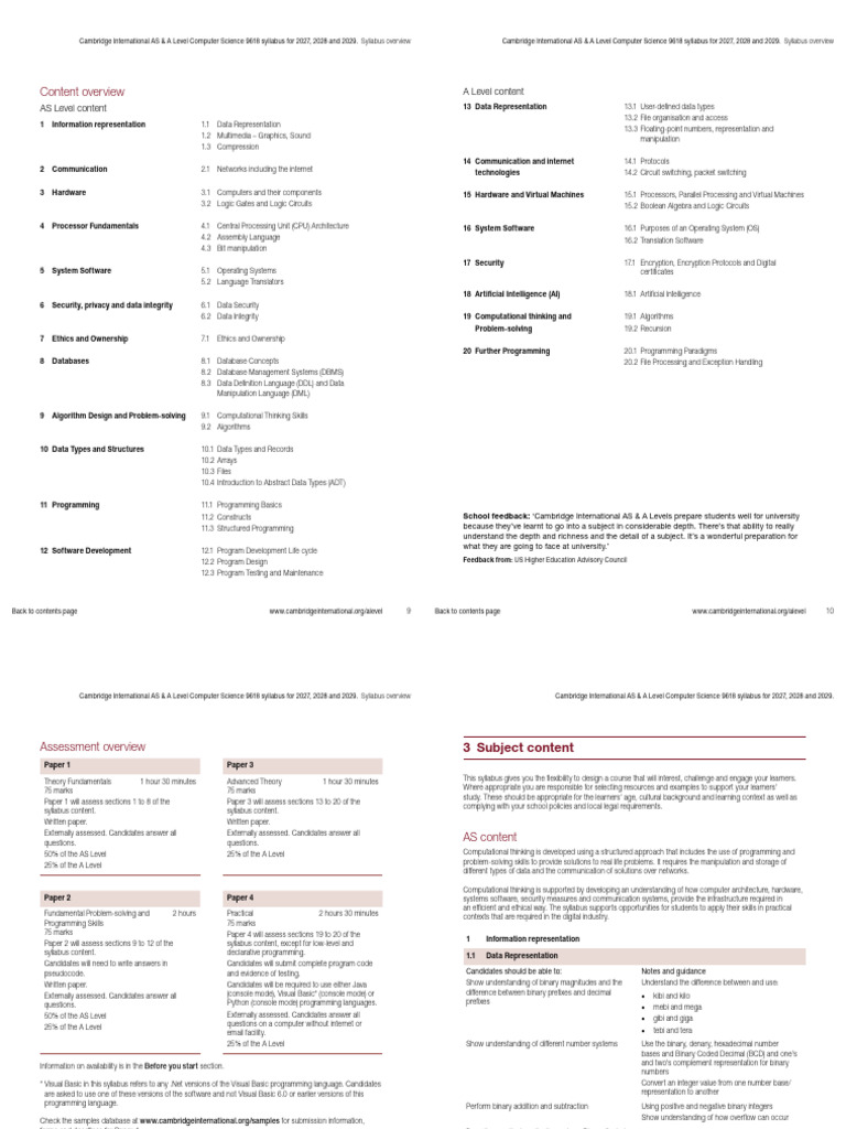 Cambridge AS & A Level Computer Science 2027-2029 Syllabus | PDF ...
