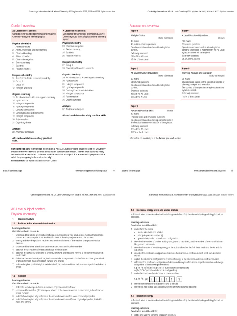 Cambridge AS & A Level Chemistry Syllabus 2025-2027 | PDF