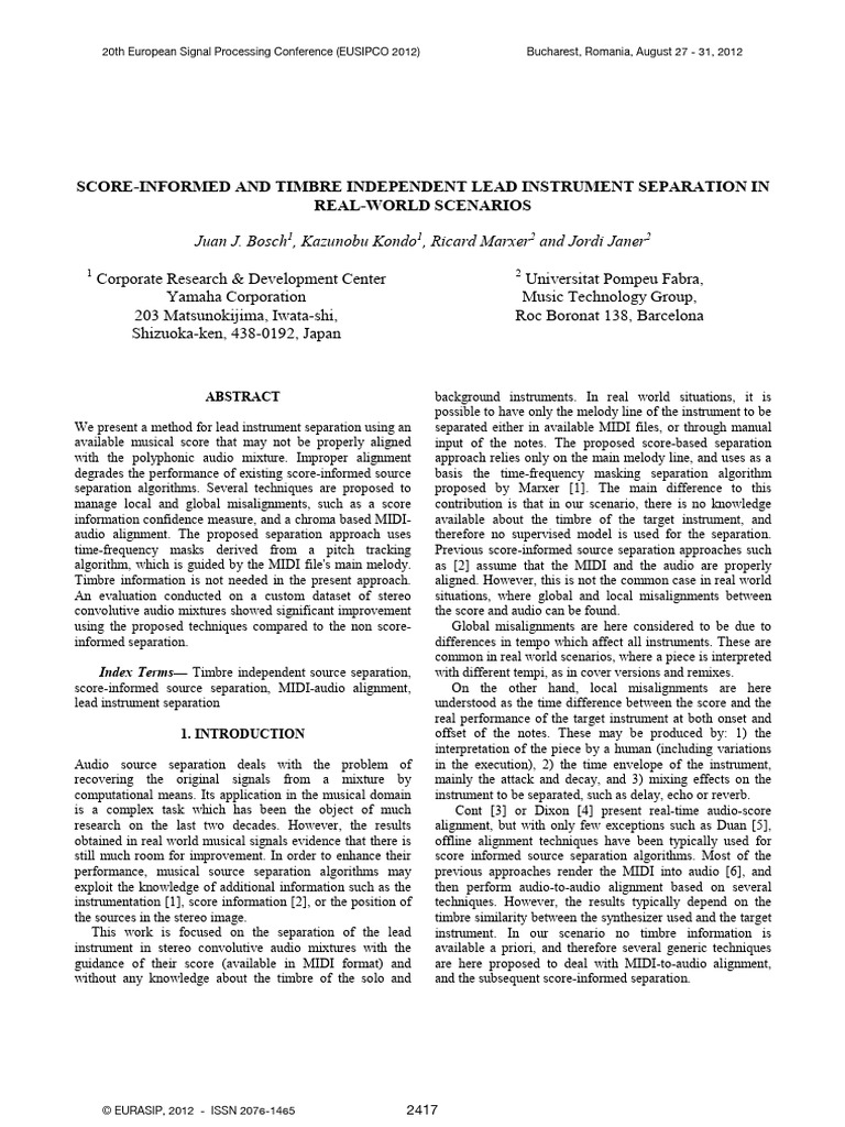 Score-Informed and Timbre Independent Lead Instrument Separation in ...