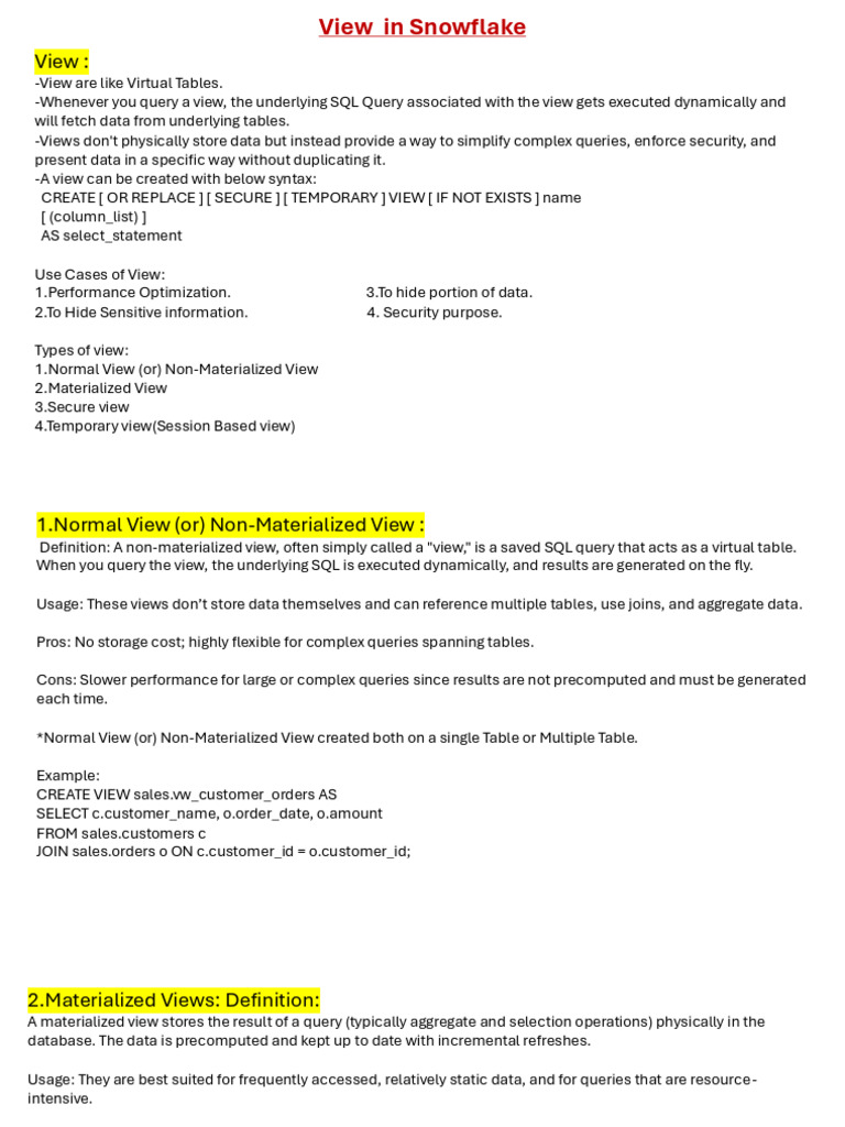 Snowflake Views: Types and Use Cases | PDF | Information Technology ...