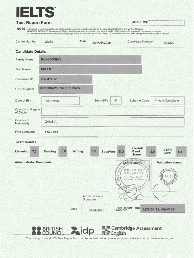 IELTS Academic Test Report Summary | PDF | International English ...