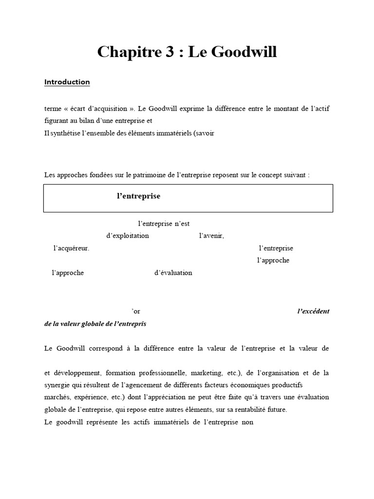 Comprendre le Goodwill en Évaluation d'Entreprises | PDF | Goodwill ...