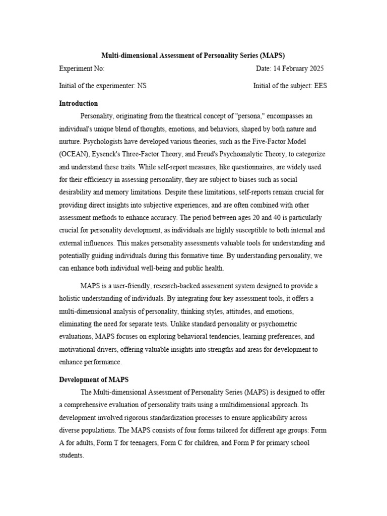 Multi-Dimensional Personality Assessment MAPS | PDF | Leadership ...