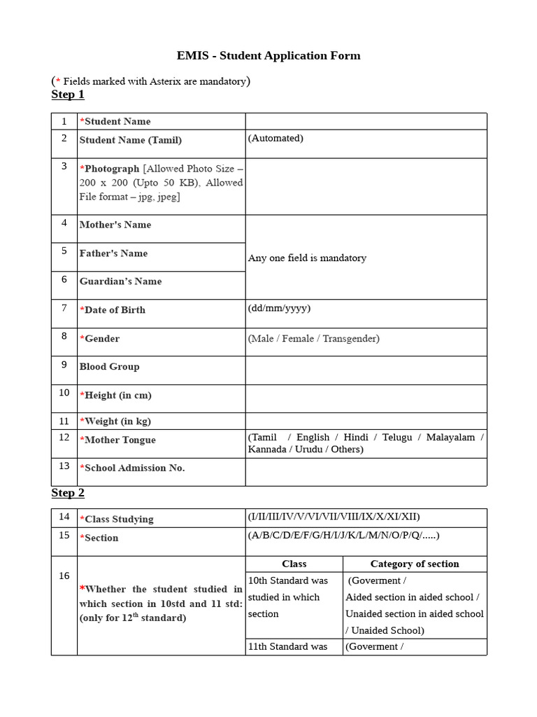 EMIS Student Application Form Guide | PDF | Disability | Visual Impairment