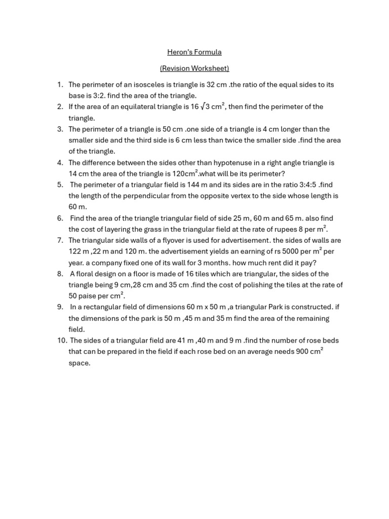 Heron's Formula Triangle Problems | PDF