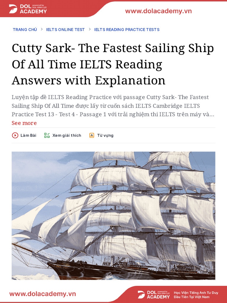 Cutty Sark: Fastest Sailing Ship IELTS Test | PDF | Ships | Watercraft