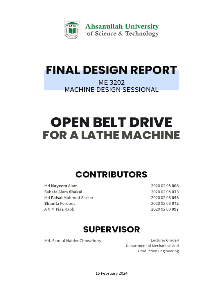 Open Belt Drive Design for Lathe Machine | PDF | Belt (Mechanical ...