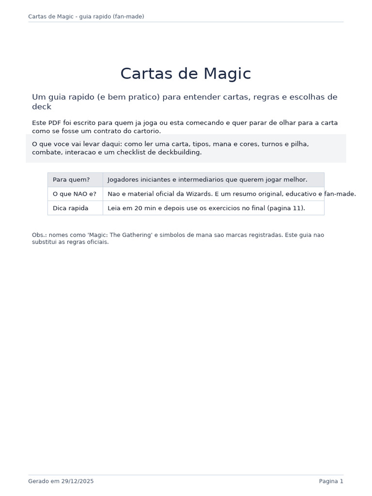 Guia Rápido de Cartas de Magic | PDF