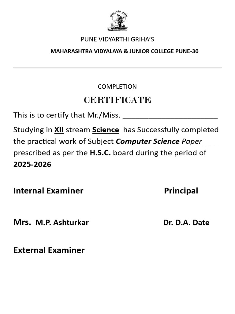12 HSC Cs Certificate | PDF