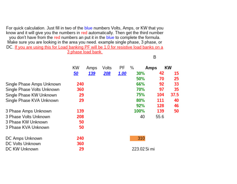Load Bank Calculator 12 70% | PDF