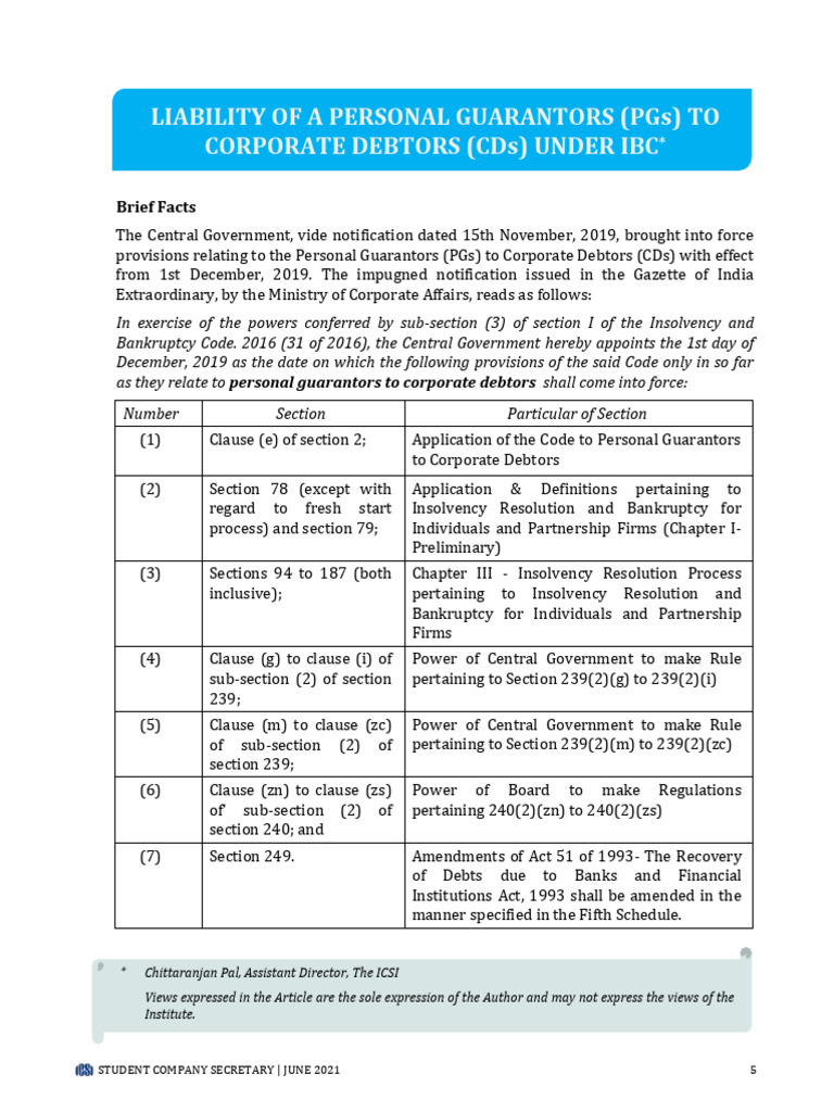 Personal Guarantors' Liability Under IBC | PDF | Guarantee | Business Law