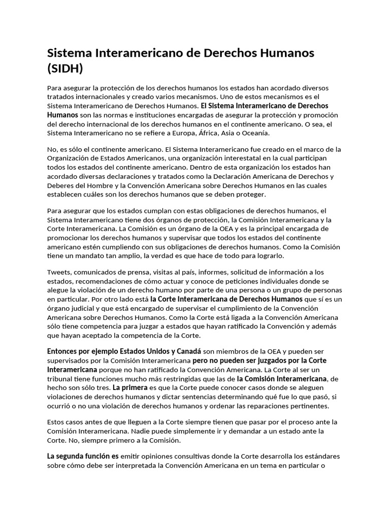 Sistema Interamericano de Derechos Humanos (SIDH) | PDF | Convenio ...
