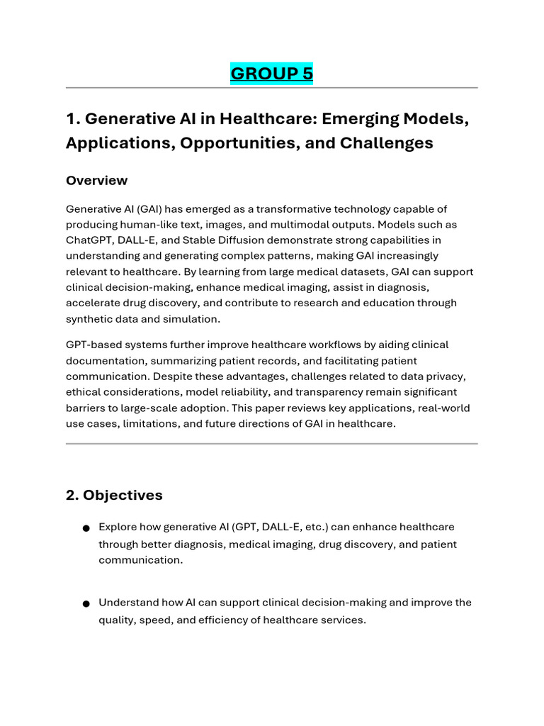 Generative AI in Healthcare: Benefits & Challenges | PDF | Artificial ...