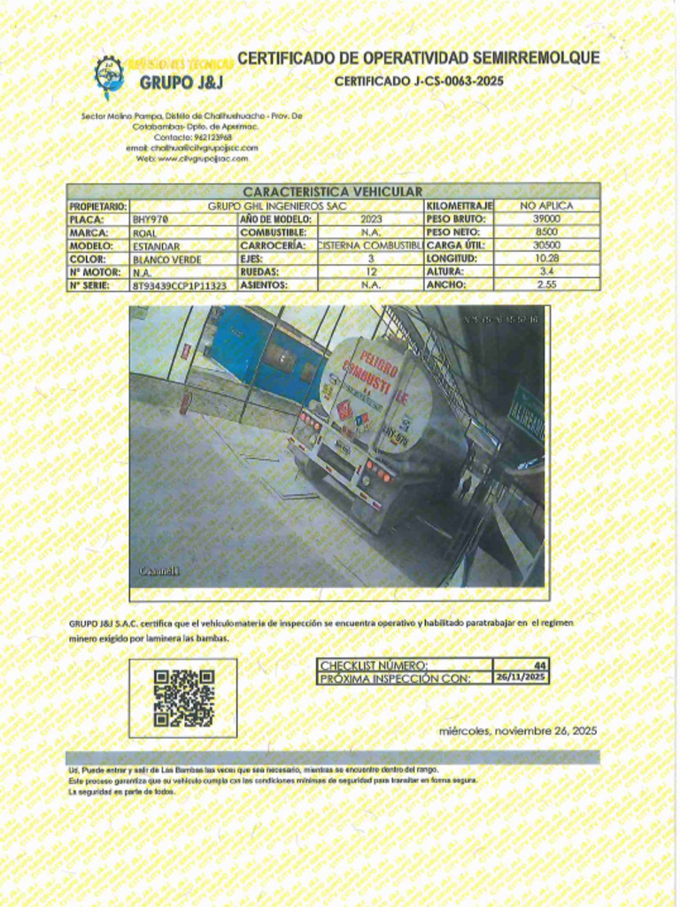 4.- Certificado de Operatividad - Bhy970 | PDF