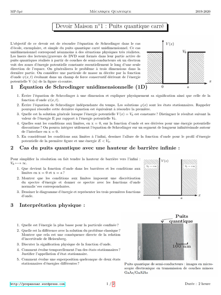 Puits quantique : Équation de Schrödinger | PDF | Équation de ...
