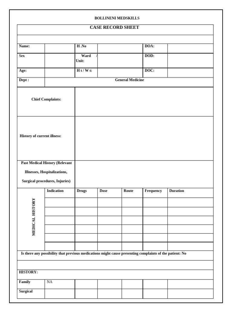Case Sheet Form | PDF | Medical Specialties | Clinical Medicine