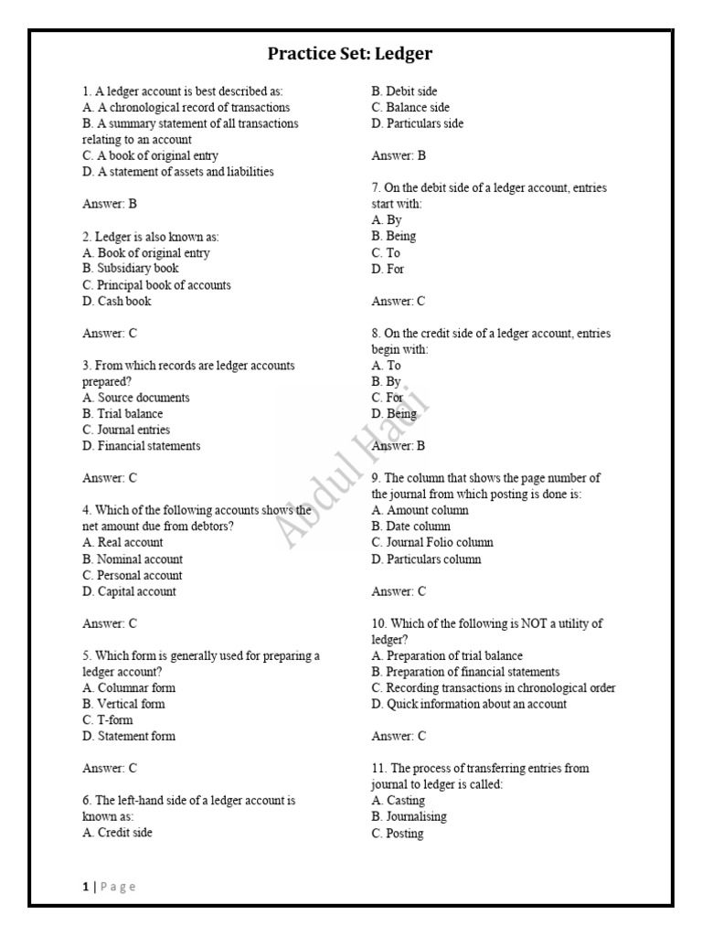 Ledger Mcqs 052734 | PDF | Debits And Credits | Corporations