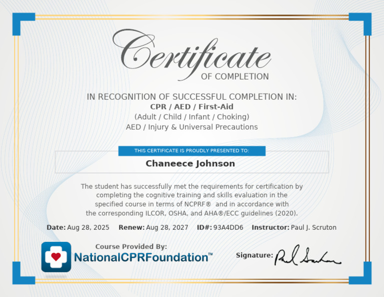 CPR/AED/First-Aid Certification Award | PDF