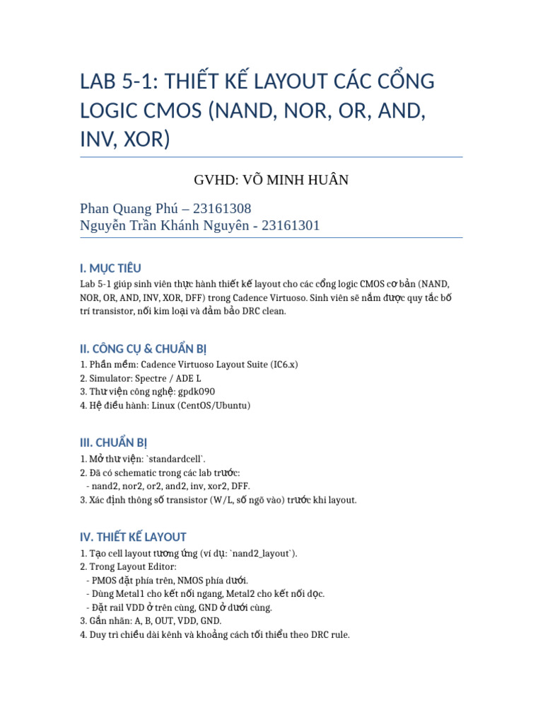 Lab5 1 Layout DRC Mach To HopCadence Virtuoso CMOS Logic Layout ...