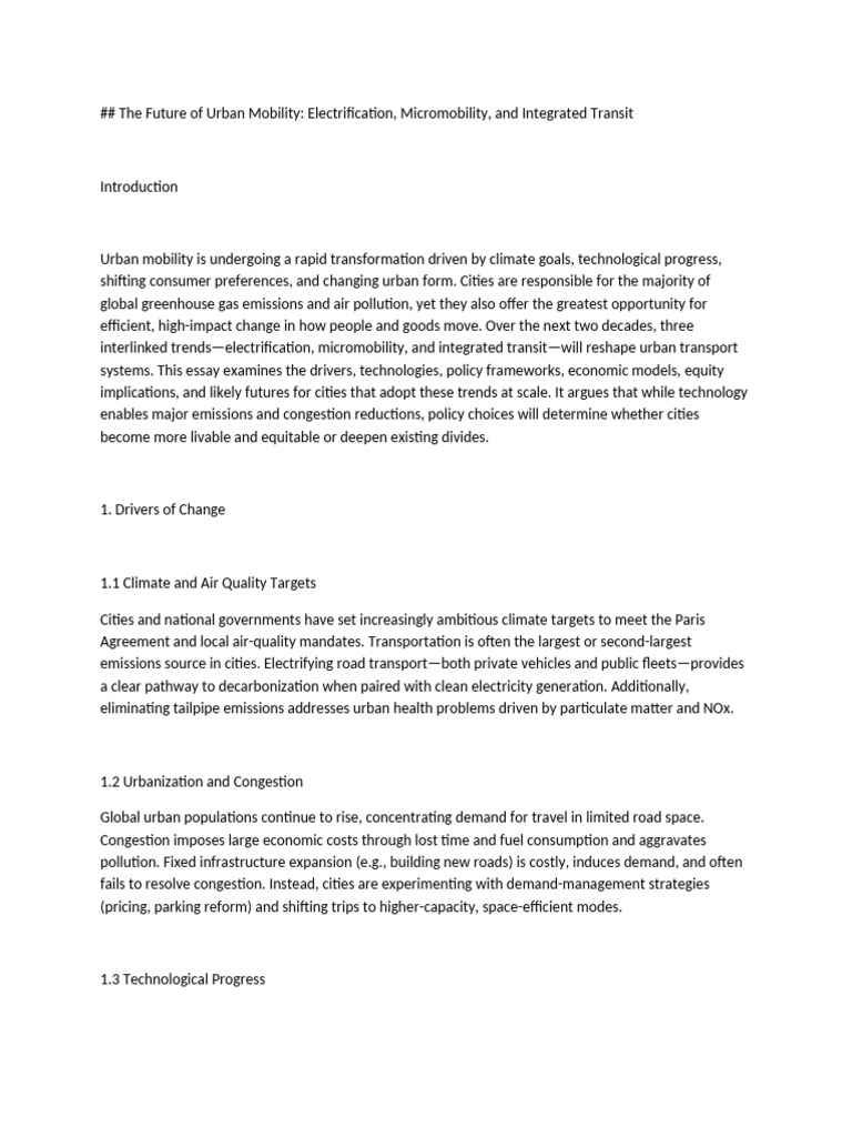 Future Urban Mobility Trends Explained | PDF | Electric Vehicle ...
