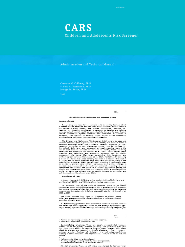CARS: K-12 Mental Health Screening Tool | PDF | Educational Assessment ...