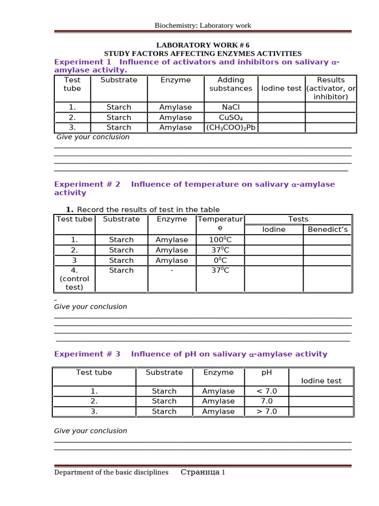 Enzyme Activity Factors Lab Guide | PDF | Enzyme | Catalysts