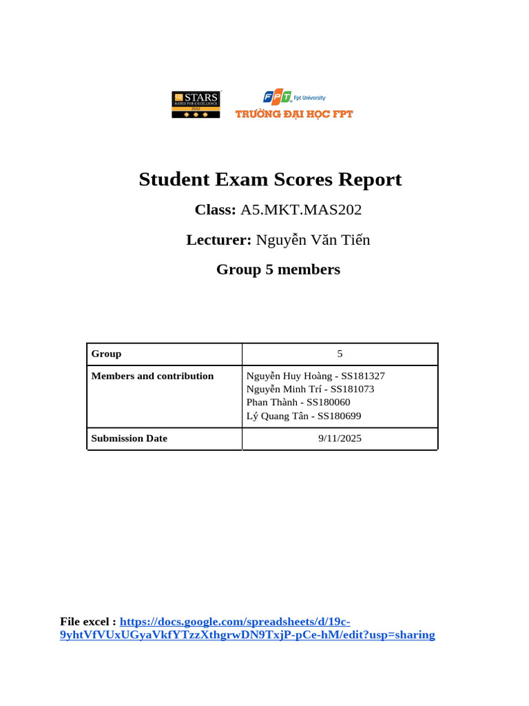 Group 5 Report - Student Exam Scores | PDF | Data Analysis | Statistics