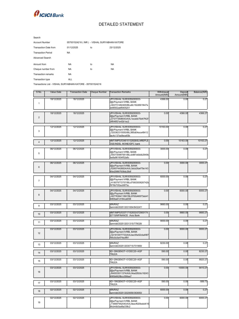 Transaction Statement for Vishal Katore | PDF | Financial Technology ...