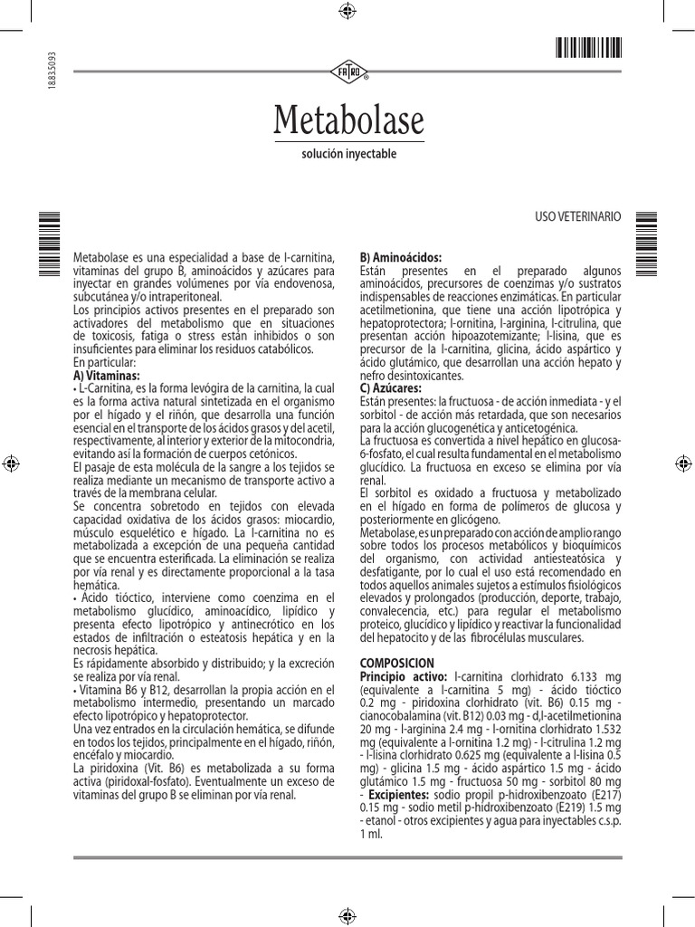 Metabolase: Suplemento Veterinario Energético | PDF | Metabolismo ...