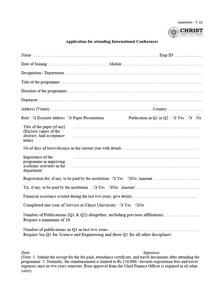 International Conference Attendance Application | PDF