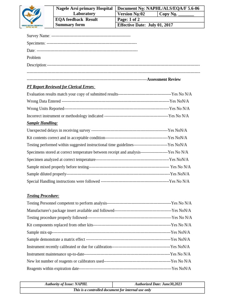 EQA Feedback Summary for NAPHL Lab | PDF | Methodology